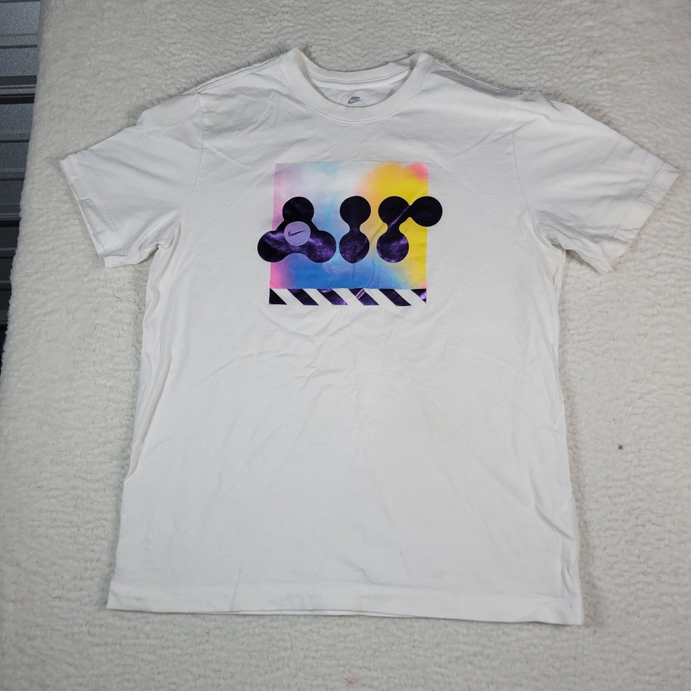 Nike T-Shirt Mens Large White Graphic Air Metallic Purple Short Sleeve Tee